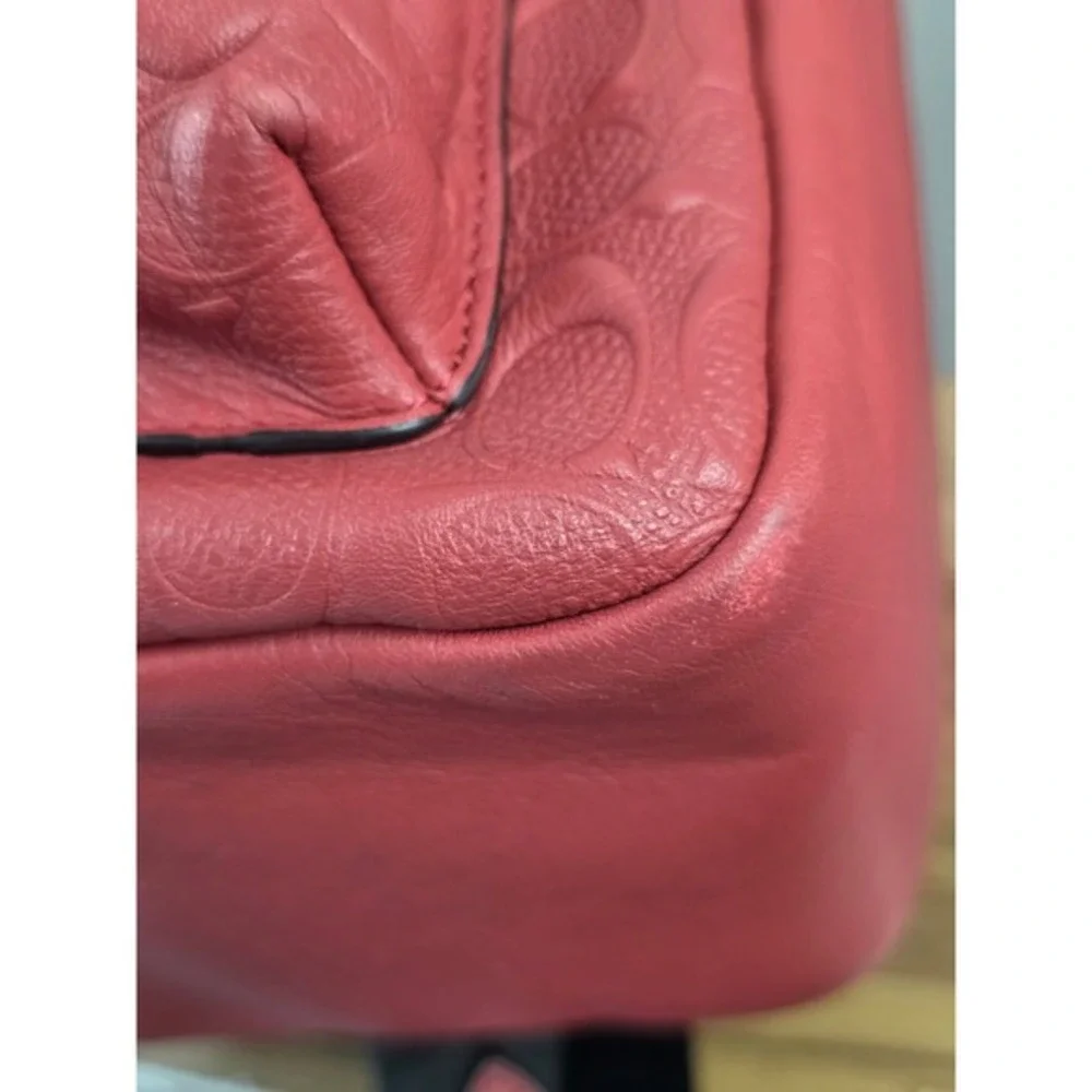 Coach Charlie Medium Backpack Red Embossed Signature C Pebble Leather F49499 Bag